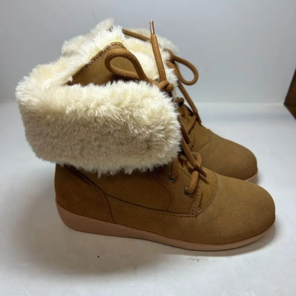 Style & Co. Womens 7 M Chestnut Aubreyy Suede Faux Fur Lace Up Boots NIB QV0